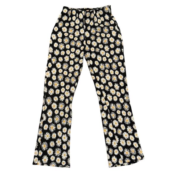 Free People Womens Daisy Print Black Knit Cropped Flare Pants 2 Boho Cottage - Picture 1 of 7